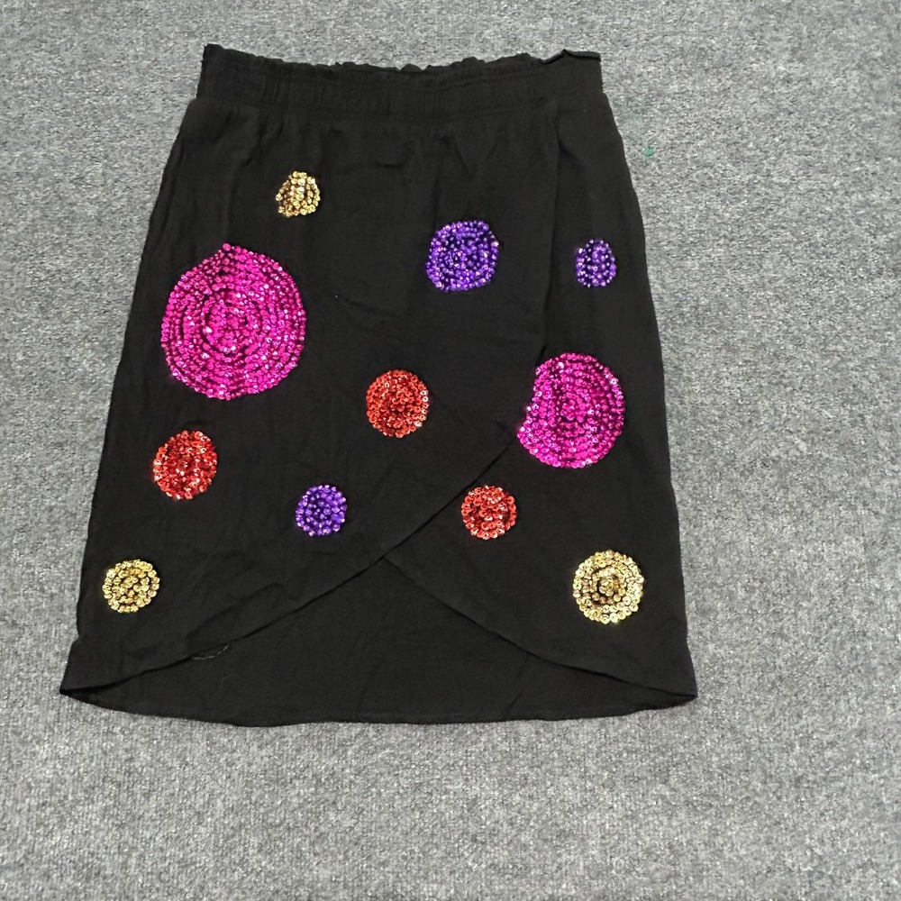 Gene Ewing BIS Skirt Womens Size M Black Sequin Polka Dot Wrap Style Eclectic